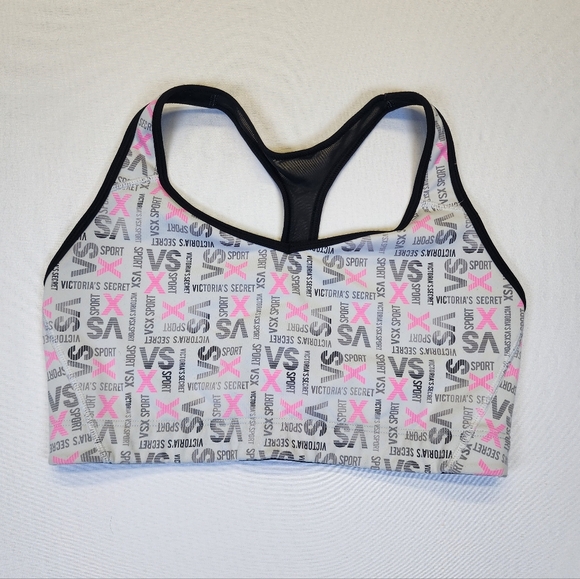 Victoria's Secret VSX SPORT Pink Logo Print Racerback Athletic Sports Bra Large - Picture 1 of 3